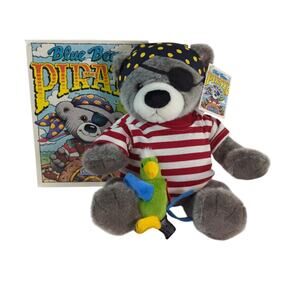 NEW 2000 Plush Gund Pirate Bear Lands End Collab W/ Parrot, Blue Bear The Pirate